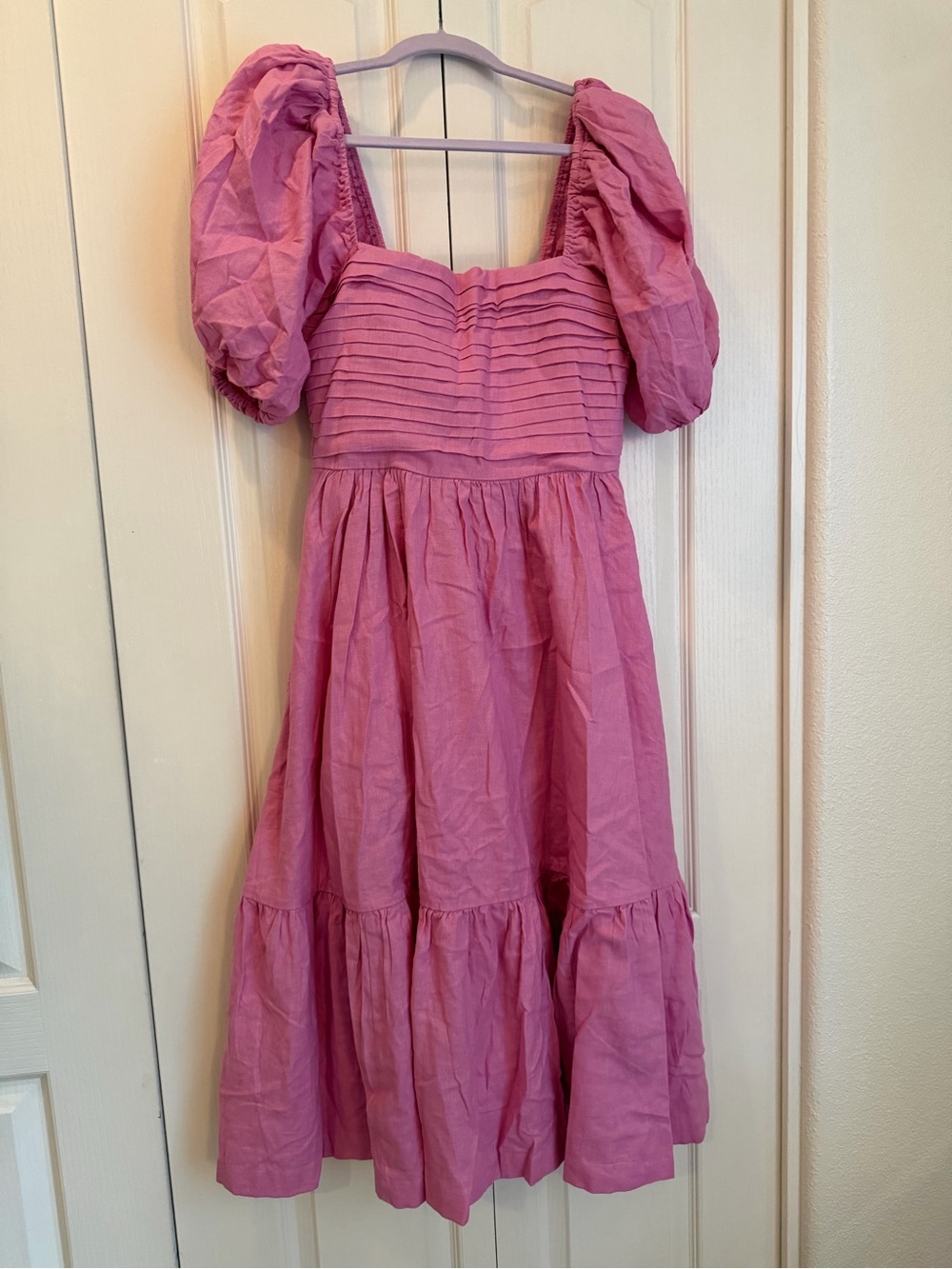NWOT Abercrombie & Fitch Pink Puff Sleeve Midi Dress